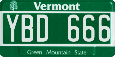 VT license plate YBD666