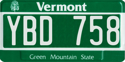 VT license plate YBD758