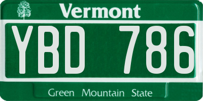 VT license plate YBD786