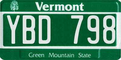 VT license plate YBD798