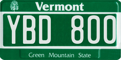 VT license plate YBD800