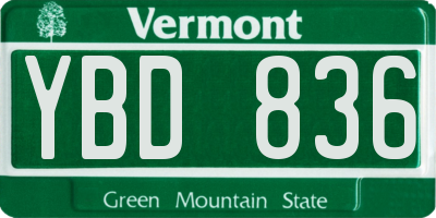VT license plate YBD836