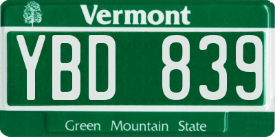 VT license plate YBD839