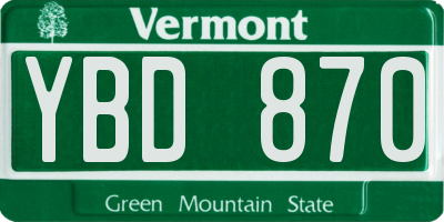 VT license plate YBD870