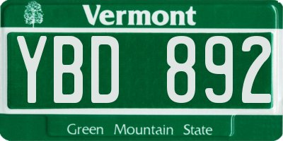 VT license plate YBD892