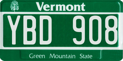 VT license plate YBD908
