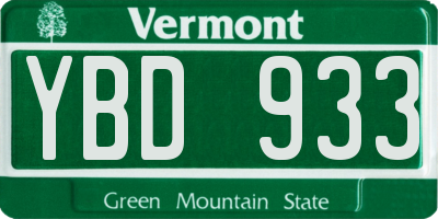 VT license plate YBD933