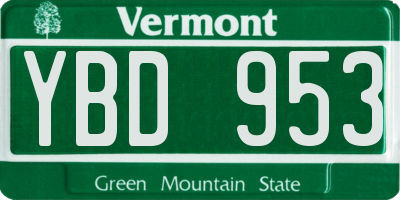 VT license plate YBD953
