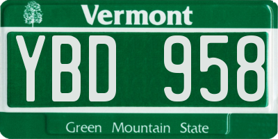 VT license plate YBD958