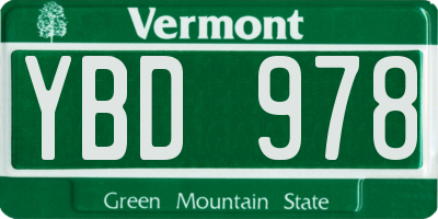 VT license plate YBD978