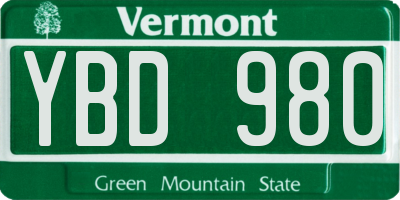 VT license plate YBD980