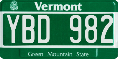 VT license plate YBD982