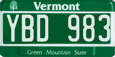VT license plate YBD983