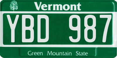 VT license plate YBD987