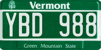 VT license plate YBD988