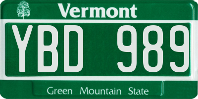 VT license plate YBD989