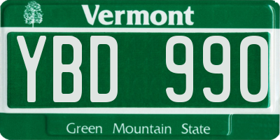 VT license plate YBD990