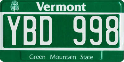 VT license plate YBD998