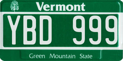 VT license plate YBD999