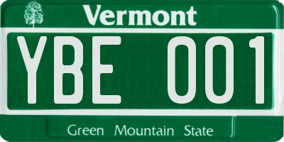 VT license plate YBE001