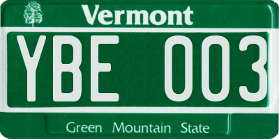 VT license plate YBE003