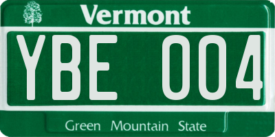 VT license plate YBE004