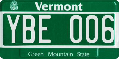 VT license plate YBE006