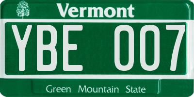 VT license plate YBE007