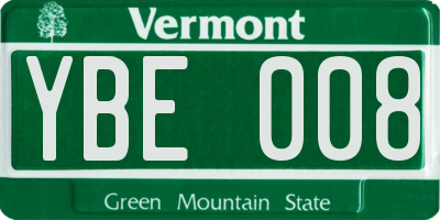 VT license plate YBE008