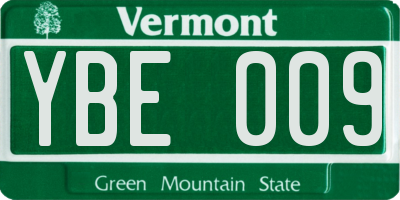 VT license plate YBE009