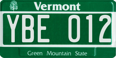 VT license plate YBE012