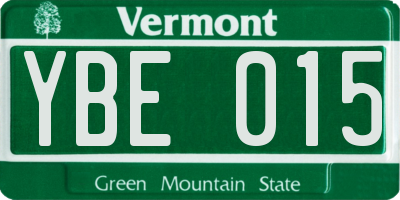 VT license plate YBE015