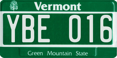 VT license plate YBE016