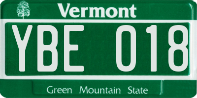 VT license plate YBE018