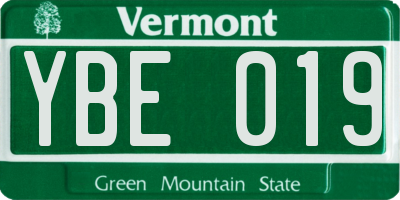 VT license plate YBE019