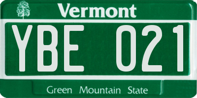 VT license plate YBE021