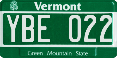 VT license plate YBE022