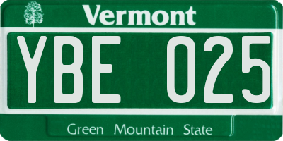 VT license plate YBE025