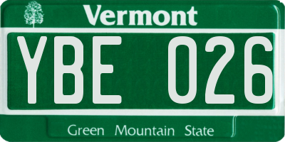VT license plate YBE026