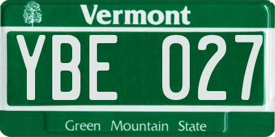 VT license plate YBE027