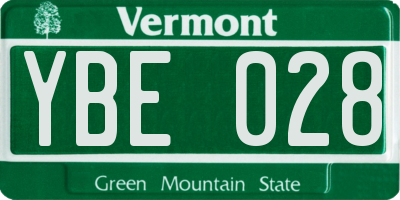 VT license plate YBE028