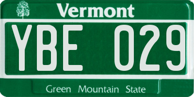 VT license plate YBE029