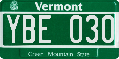 VT license plate YBE030
