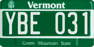 VT license plate YBE031