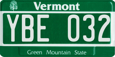 VT license plate YBE032