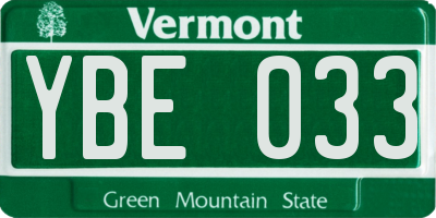 VT license plate YBE033