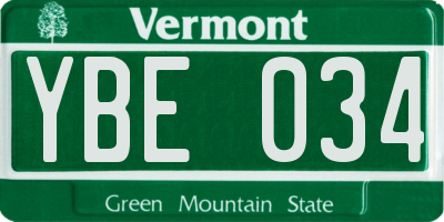 VT license plate YBE034