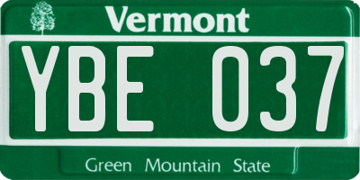 VT license plate YBE037