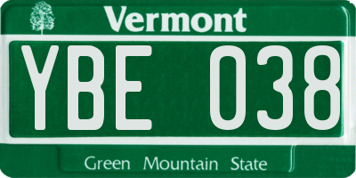 VT license plate YBE038