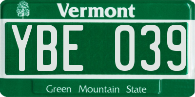 VT license plate YBE039